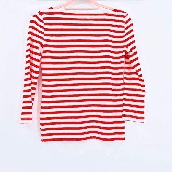 J. Crew red striped 3/4 sleeve boat neck tee classic minimalist preppy size XXS - Picture 8 of 14